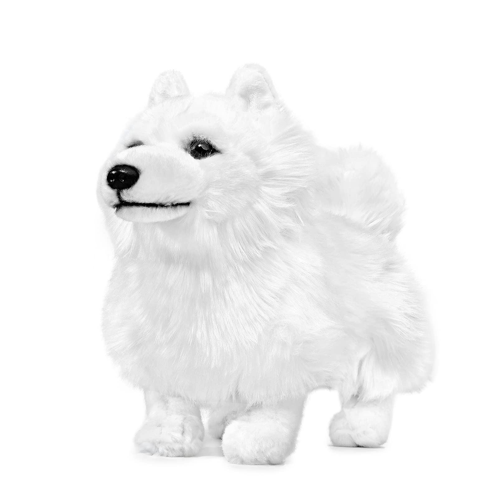 Simulation Samoyed Plush Toy - Realistic 12" Standing White Samoyed Pet Dog Stuffed Animal Cute Dog Puppy Model Toy, Unique Plush Gift Collection for Kids Birthday, Home Decor