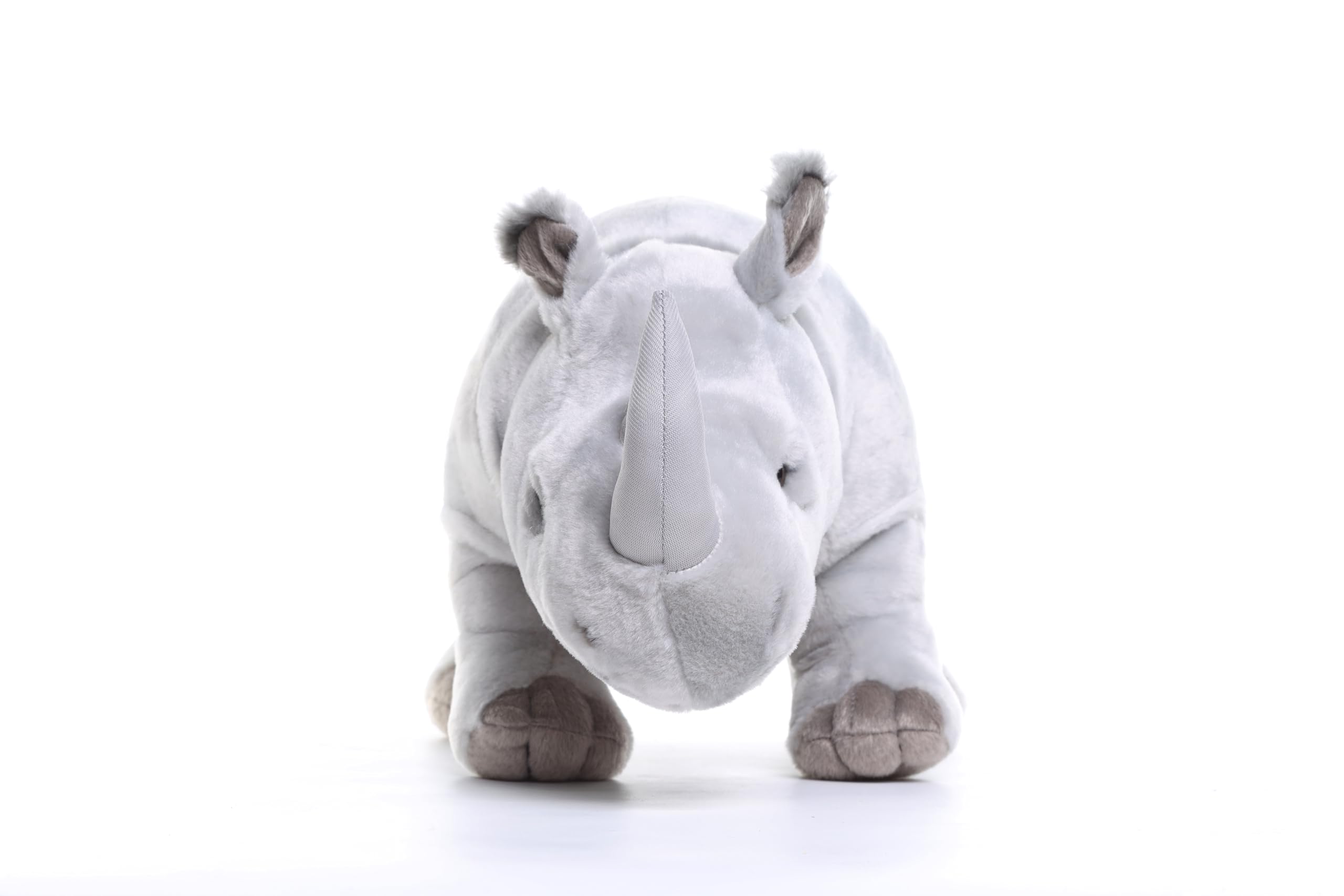 Rhino Plush, Realistic 17” White Rhino Stuffed Animal, Lifelike Standing Rhinoceros Weigted Toys, Simulation Soft Crawling Rhinoceros Zoo Toys, Unique Plushie Toys Model Dolls for Kids