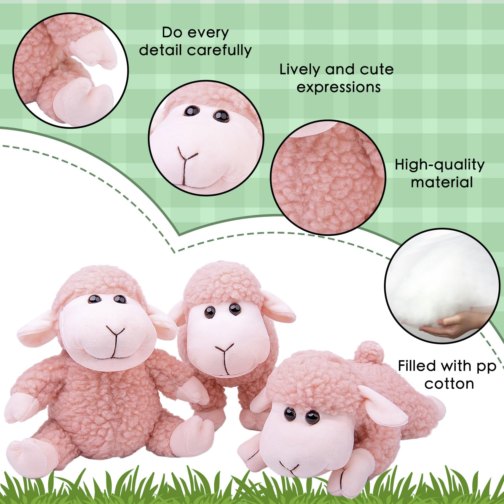 3 Pcs Stuffed Sheep Animals, 6.5 inch - 8.8 inch Cute Lamb Plush Toy as Gift for Your Kids (Sitting, Standing, Lying)