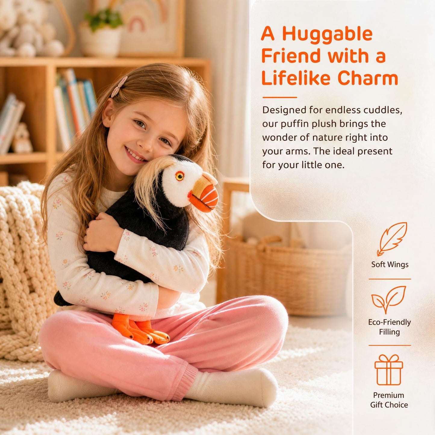 Puffin Plush Toy, Lifelike Puffin Stuffed Animals 11in, Soft Puffin Unique Plushie Toys Model Dolls Collection for Kids