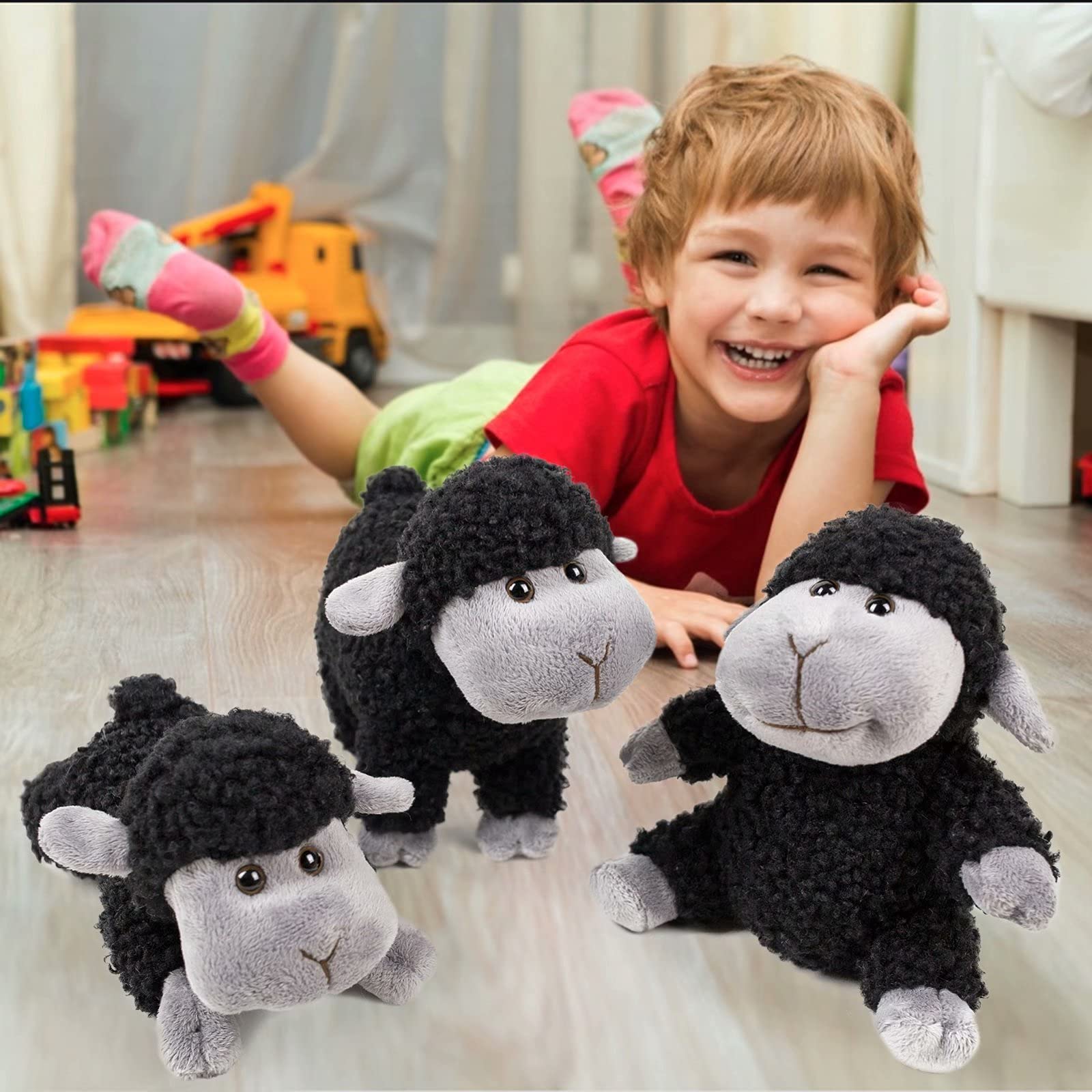 3 Pcs Stuffed Sheep Animals, 6.5 inch - 8.8 inch Cute Lamb Plush Toy as Gift for Your Kids (Sitting, Standing, Lying)