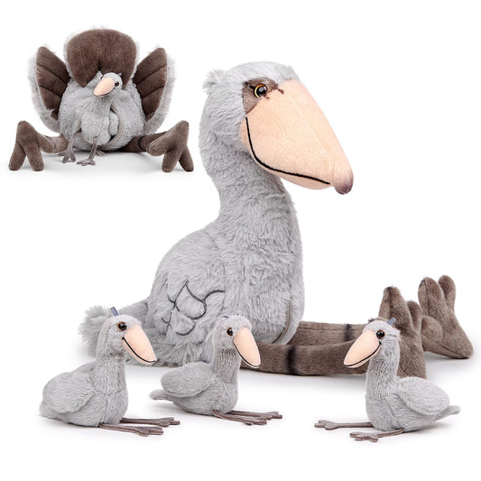 Plush Shoebill Toys Stuffed Animal with 3 Shoebills Baby Stuffed Animals - Big Shoebill Stork Zippers 3 Little Plush Baby Shoebills, Gift for Storks Lovers