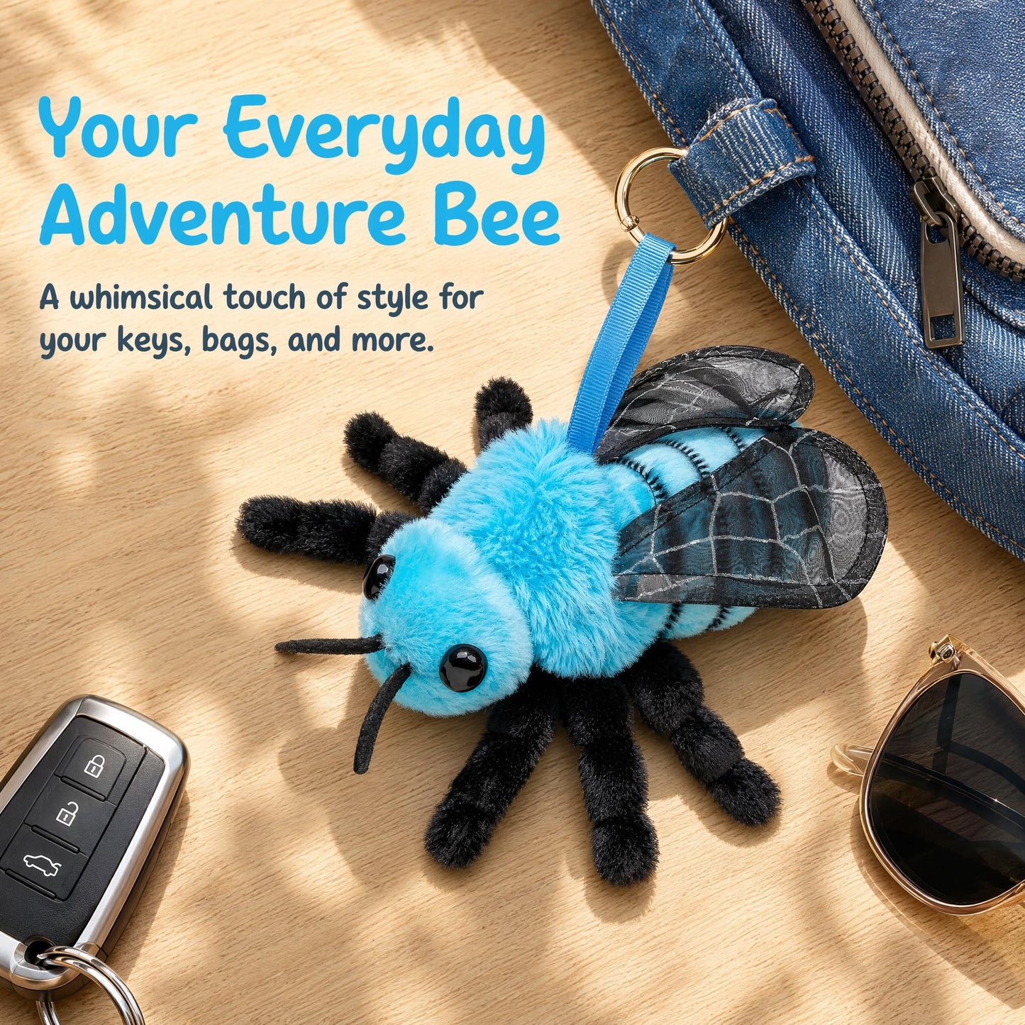 Bee Plush Keychain Toy - Realistic Bee Stuffed Animals Keyring Pendant, Cute Bee Plushie Toys for Backpack Handbag Charms