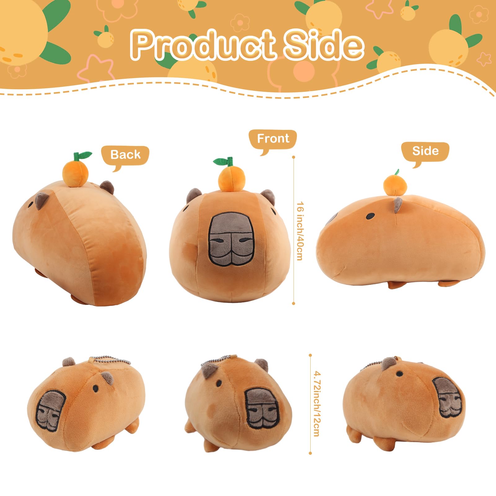 Capybara Stuffed Animals with 3 Small CapybaraPlush Toys, 4Piece Soft Capybara Stuffed Animals Zippers with Tangerine Playset, Capybara Mom with Babies