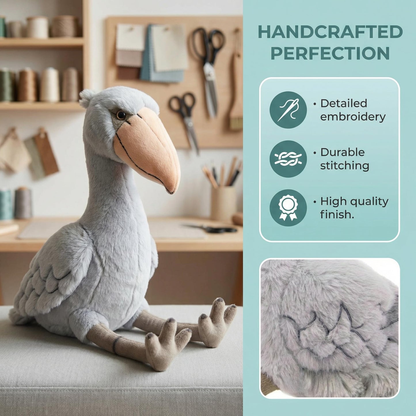 Plush Shoebill Toys Stuffed Animal with 3 Shoebills Baby Stuffed Animals - Big Shoebill Stork Zippers 3 Little Plush Baby Shoebills, Gift for Storks Lovers