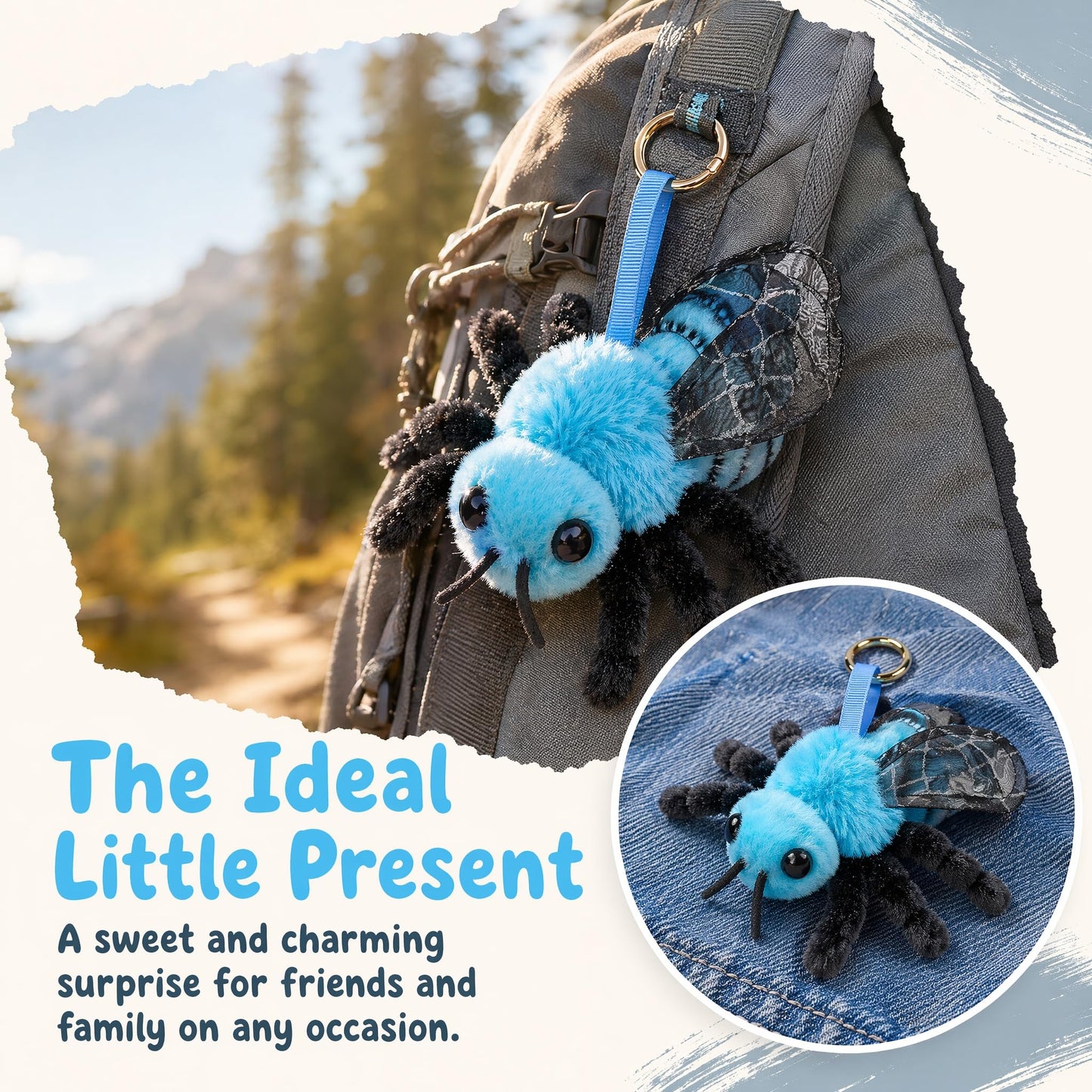 Bee Plush Keychain Toy - Realistic Bee Stuffed Animals Keyring Pendant, Cute Bee Plushie Toys for Backpack Handbag Charms