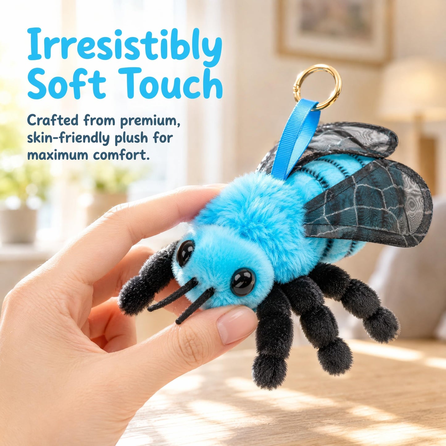 Bee Plush Keychain Toy - Realistic Bee Stuffed Animals Keyring Pendant, Cute Bee Plushie Toys for Backpack Handbag Charms
