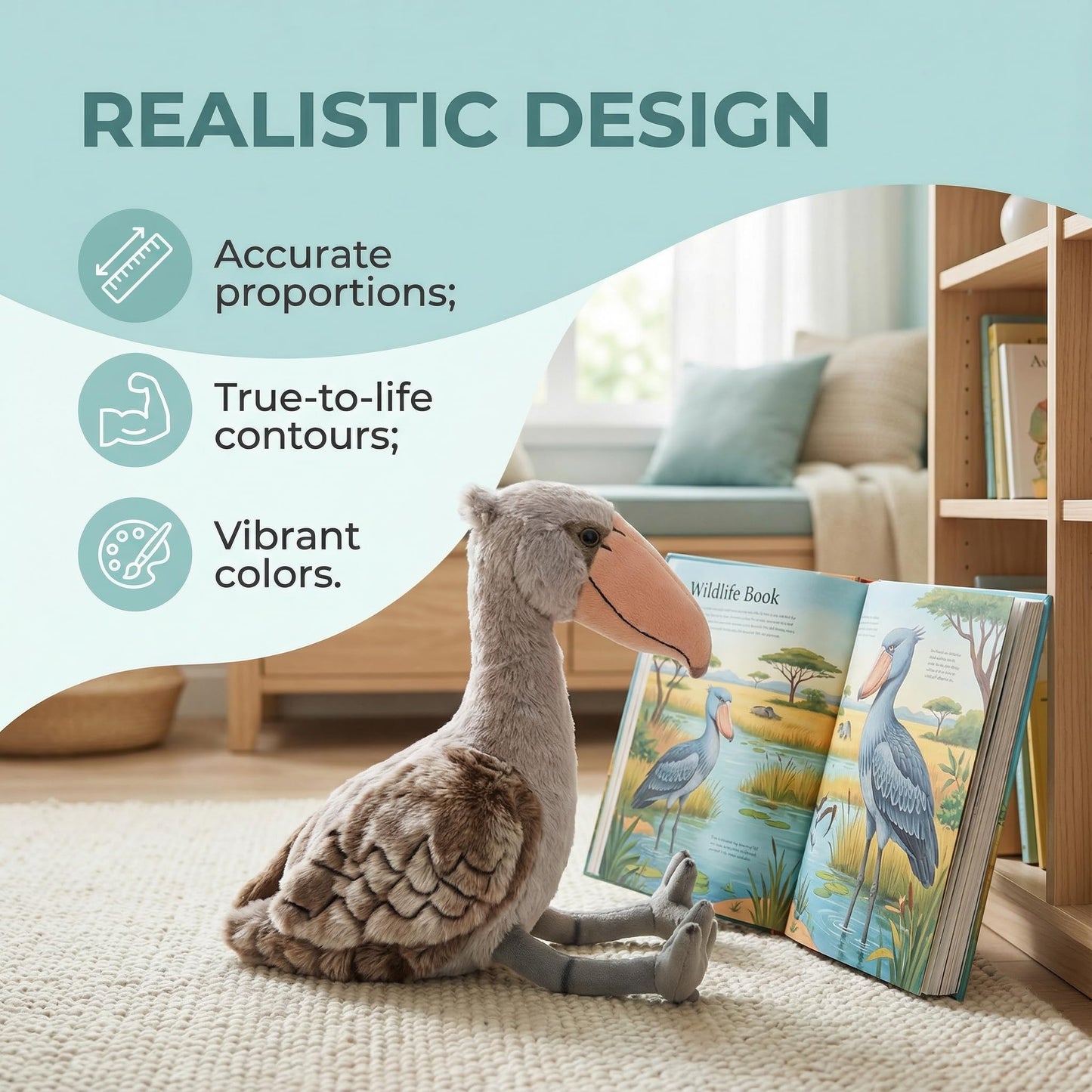 Plush Shoebill Toys Stuffed Animal with 3 Shoebills Baby Stuffed Animals - Big Shoebill Stork Zippers 3 Little Plush Baby Shoebills, Gift for Storks Lovers