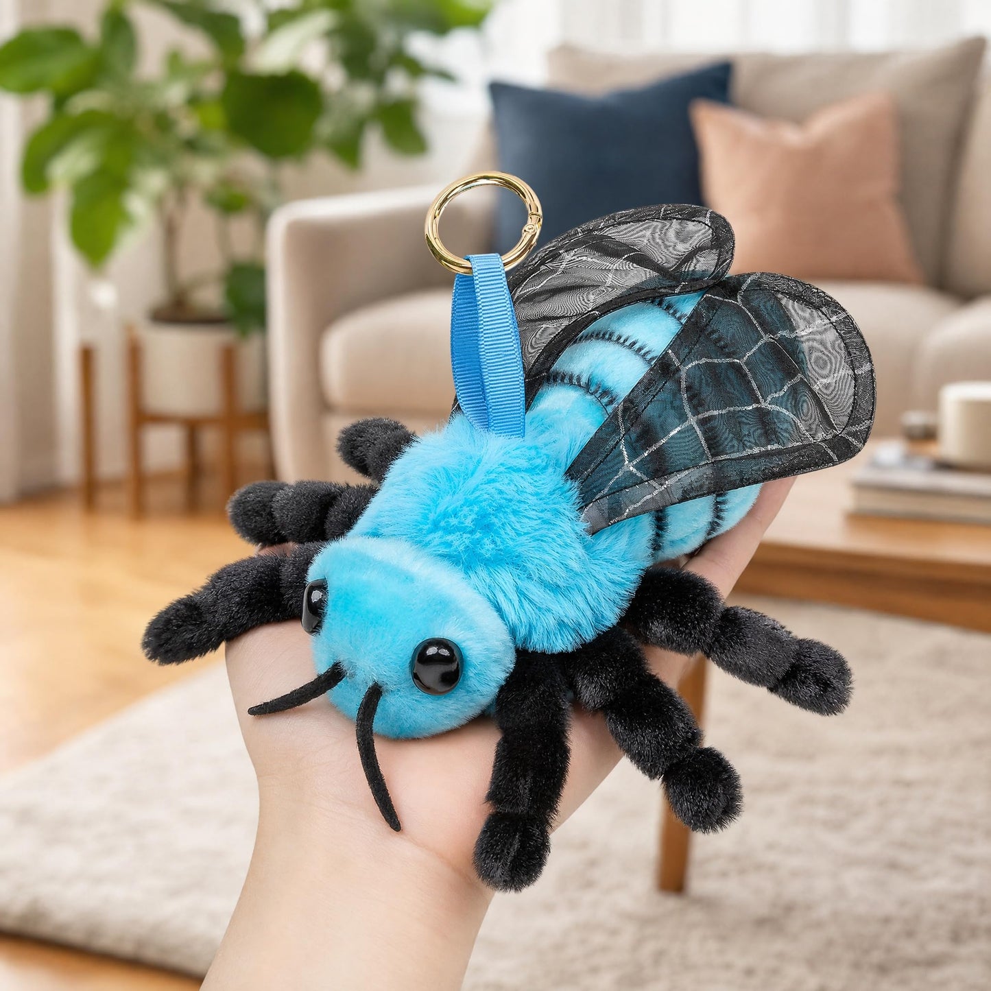 Bee Plush Keychain Toy - Realistic Bee Stuffed Animals Keyring Pendant, Cute Bee Plushie Toys for Backpack Handbag Charms