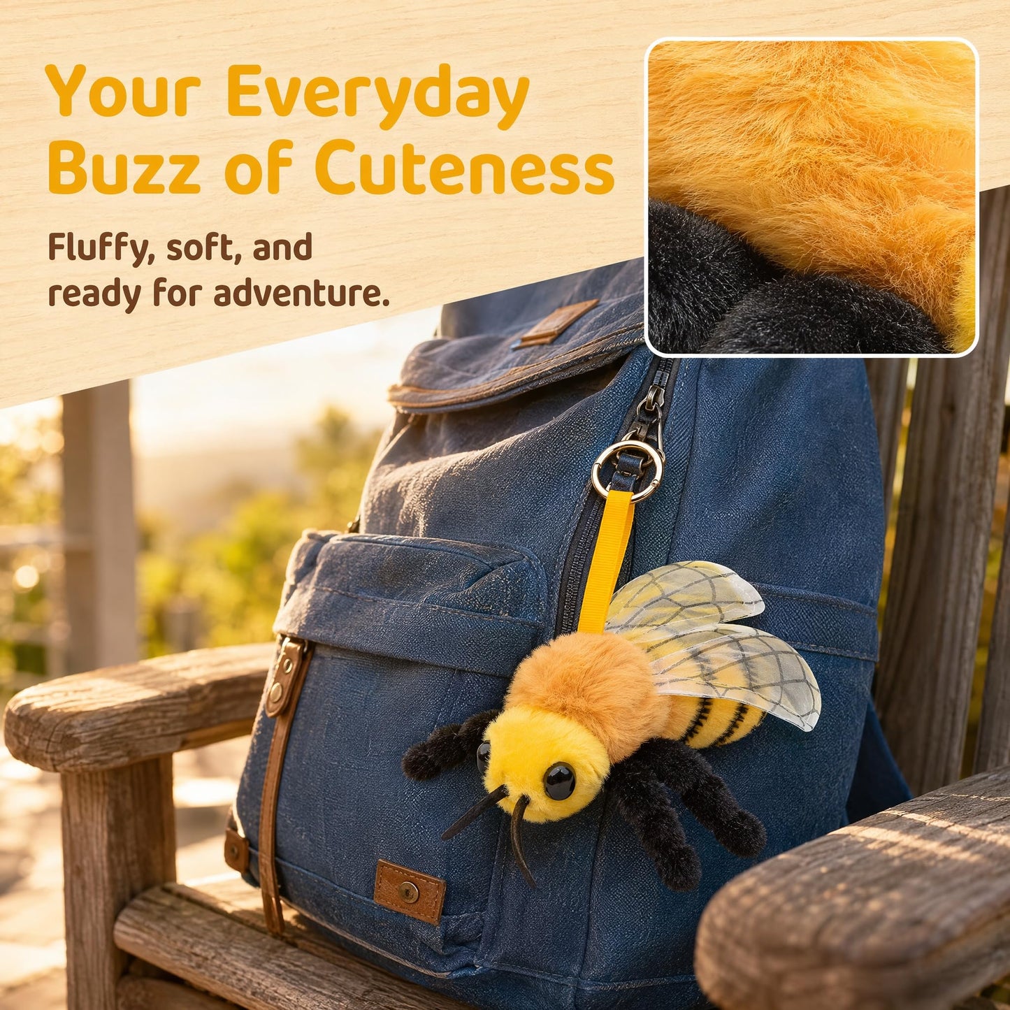 Bee Plush Keychain Toy - Realistic Bee Stuffed Animals Keyring Pendant, Cute Bee Plushie Toys for Backpack Handbag Charms