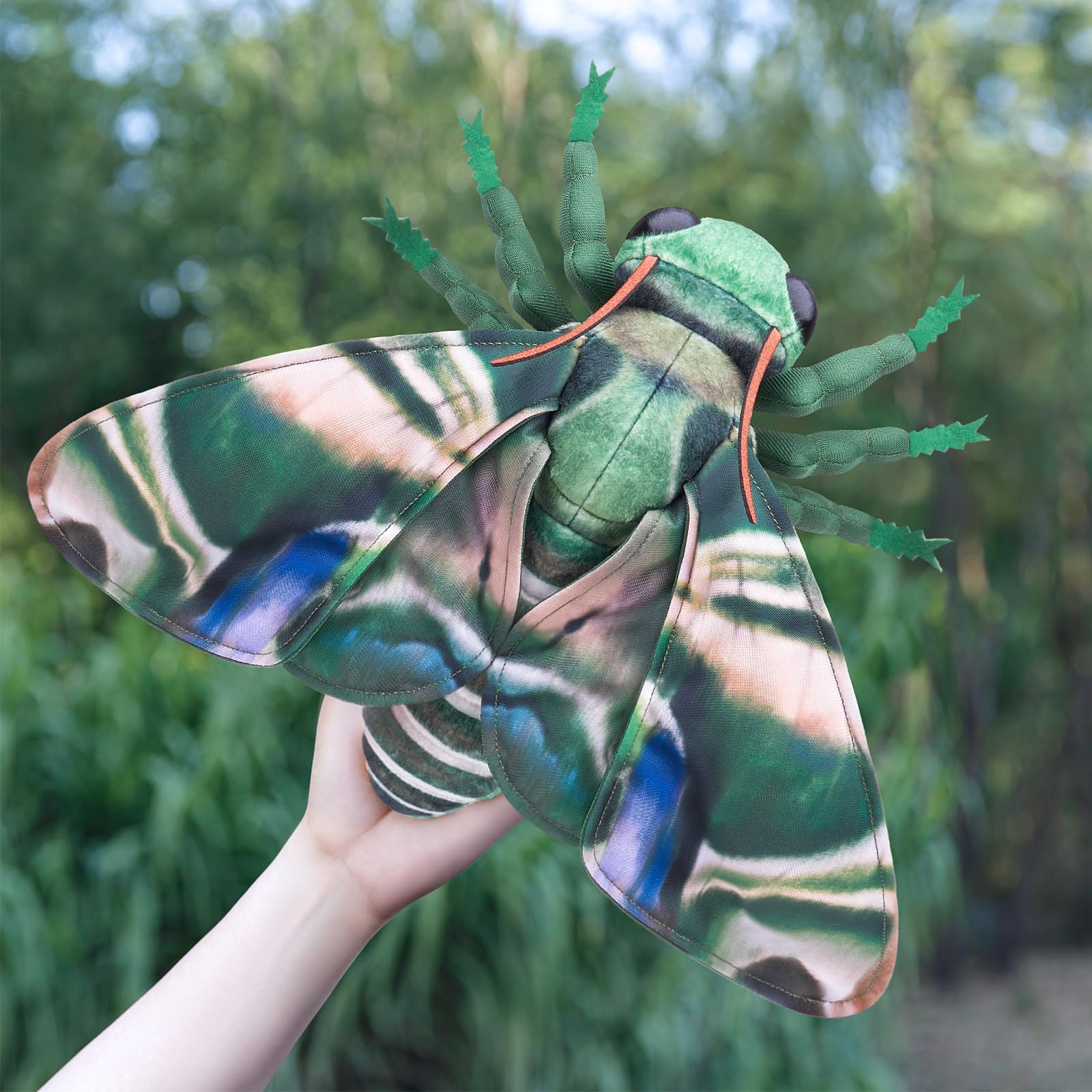 Oleander Hawk-Moth Plush Toy, Realistic Green Oleander Hawk Moth Stuffed Animals 11in