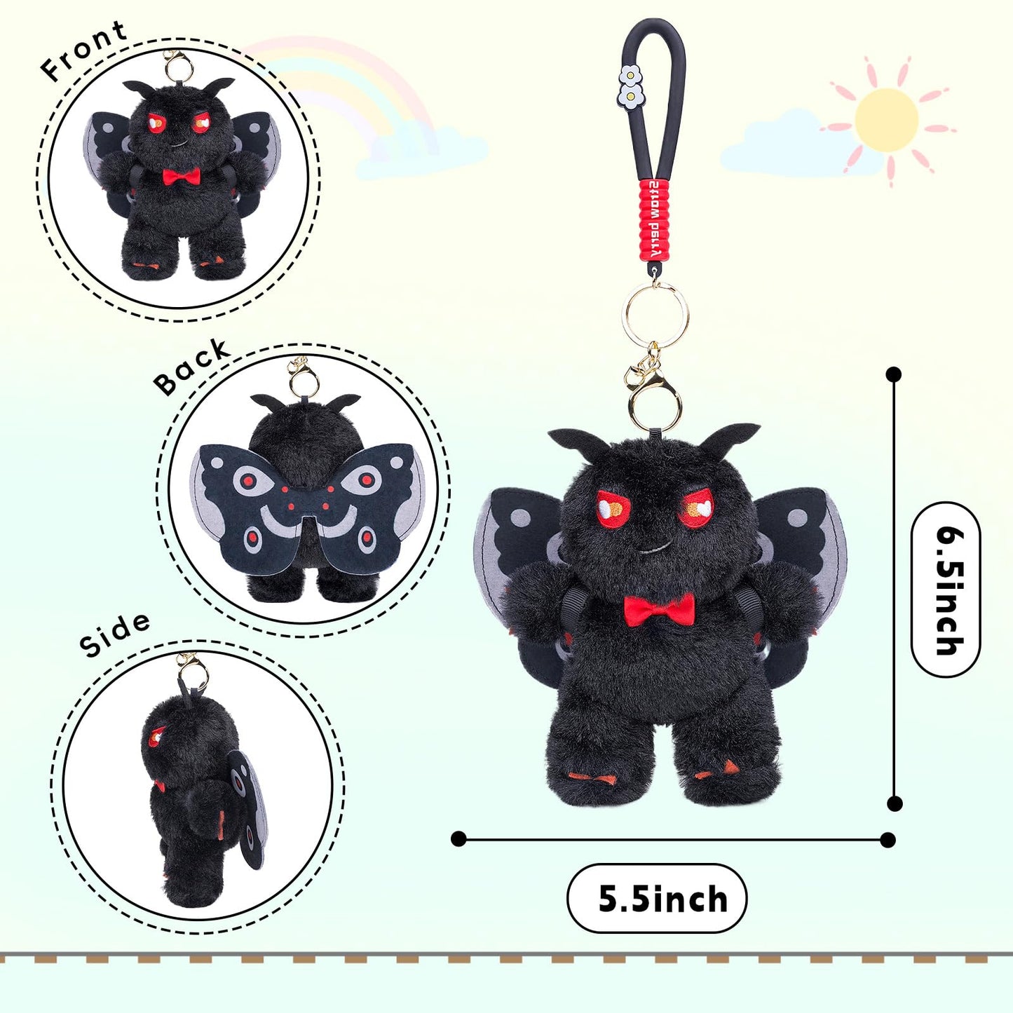 Silk Moth Plush Keychain Toy, Cute Silk Moths Stuffed Animal Figure Keychain 6.5in, Cute Removable Plushie Figure as Gift for Your Friends