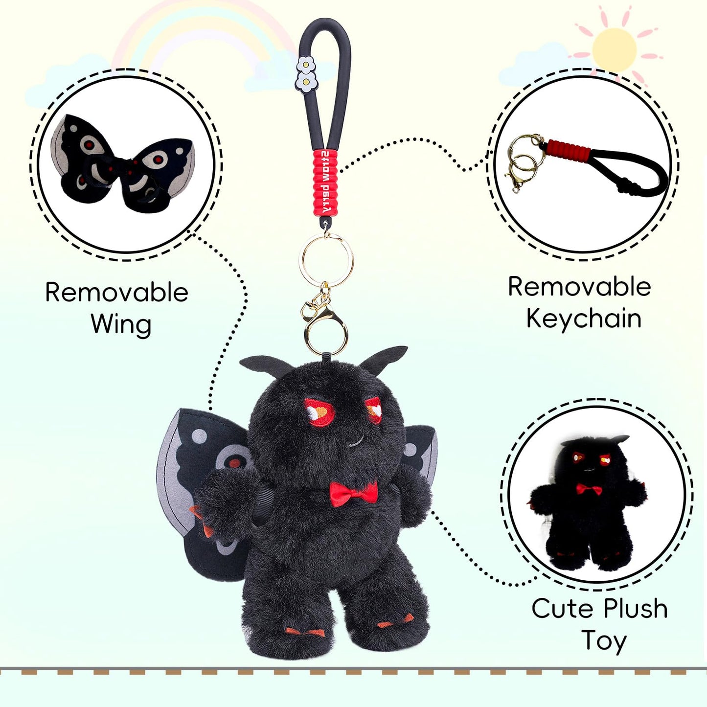 Silk Moth Plush Keychain Toy, Cute Silk Moths Stuffed Animal Figure Keychain 6.5in, Cute Removable Plushie Figure as Gift for Your Friends