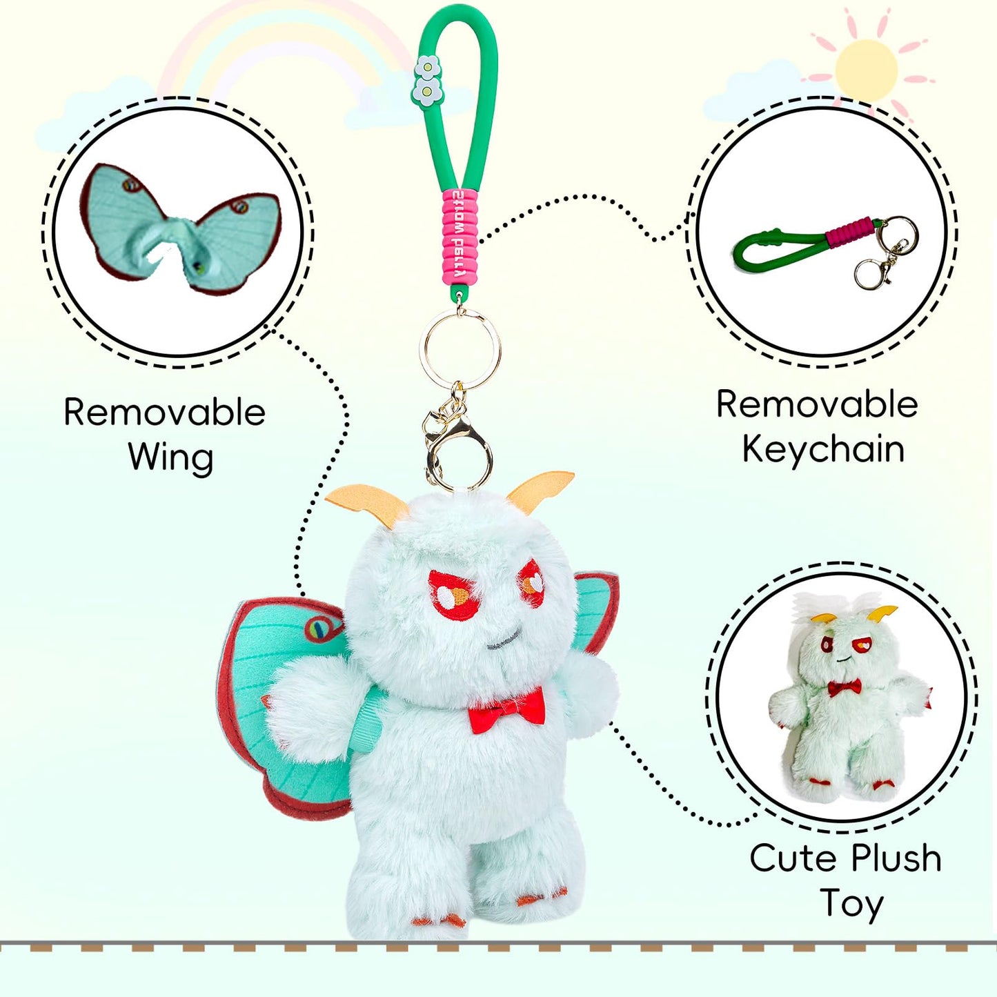 Silk Moth Plush Keychain Toy, Cute Silk Moths Stuffed Animal Figure Keychain 6.5in, Cute Removable Plushie Figure as Gift for Your Friends