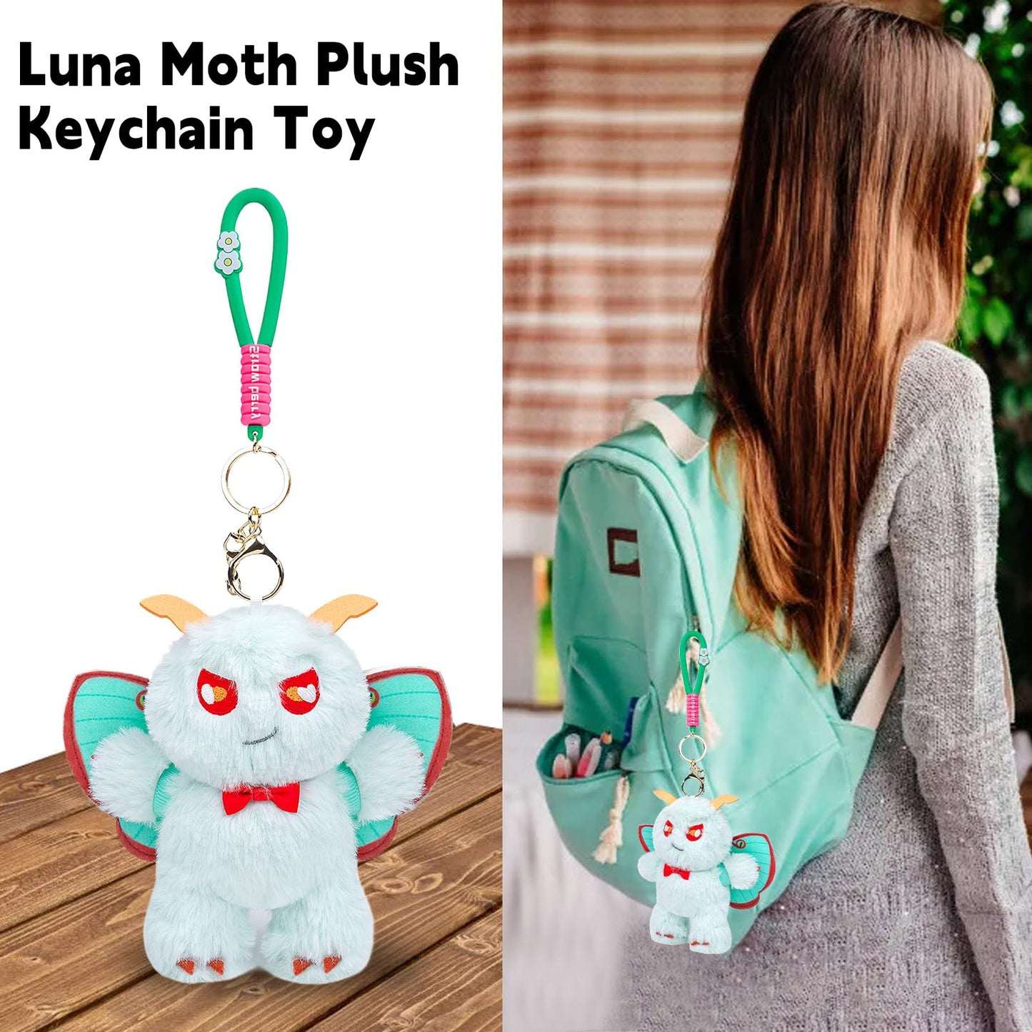 Silk Moth Plush Keychain Toy, Cute Silk Moths Stuffed Animal Figure Keychain 6.5in, Cute Removable Plushie Figure as Gift for Your Friends