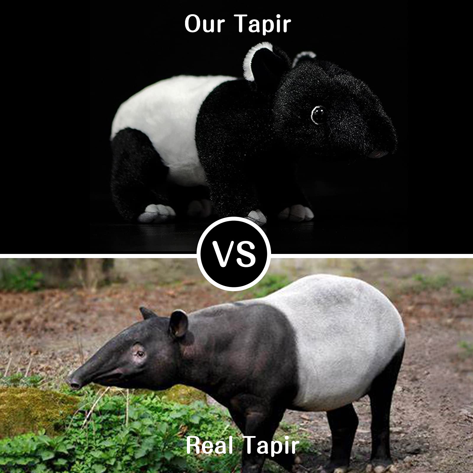 Simulation Asian Asiatic Tapir Plush Toy - Black 9.5'' Malayan Tapir Doll Stuffed Animal Toys, Lifelike Standing Wild Animals Plush Toy Gifts for Kids