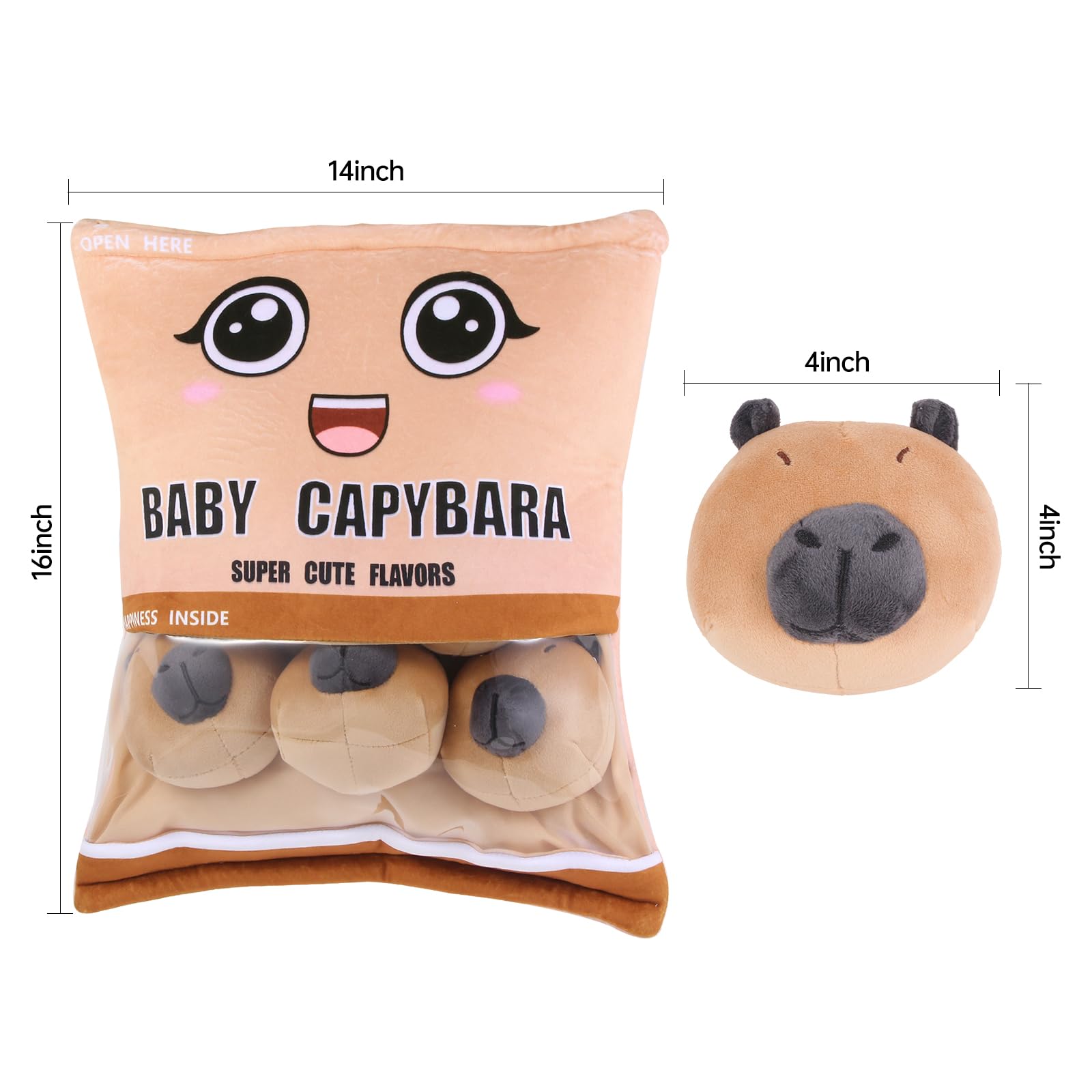 Capybara Snack Bag Plush Pillow, Removable Stuffed Animals with 6 Mini Capybara Stuffed Animals