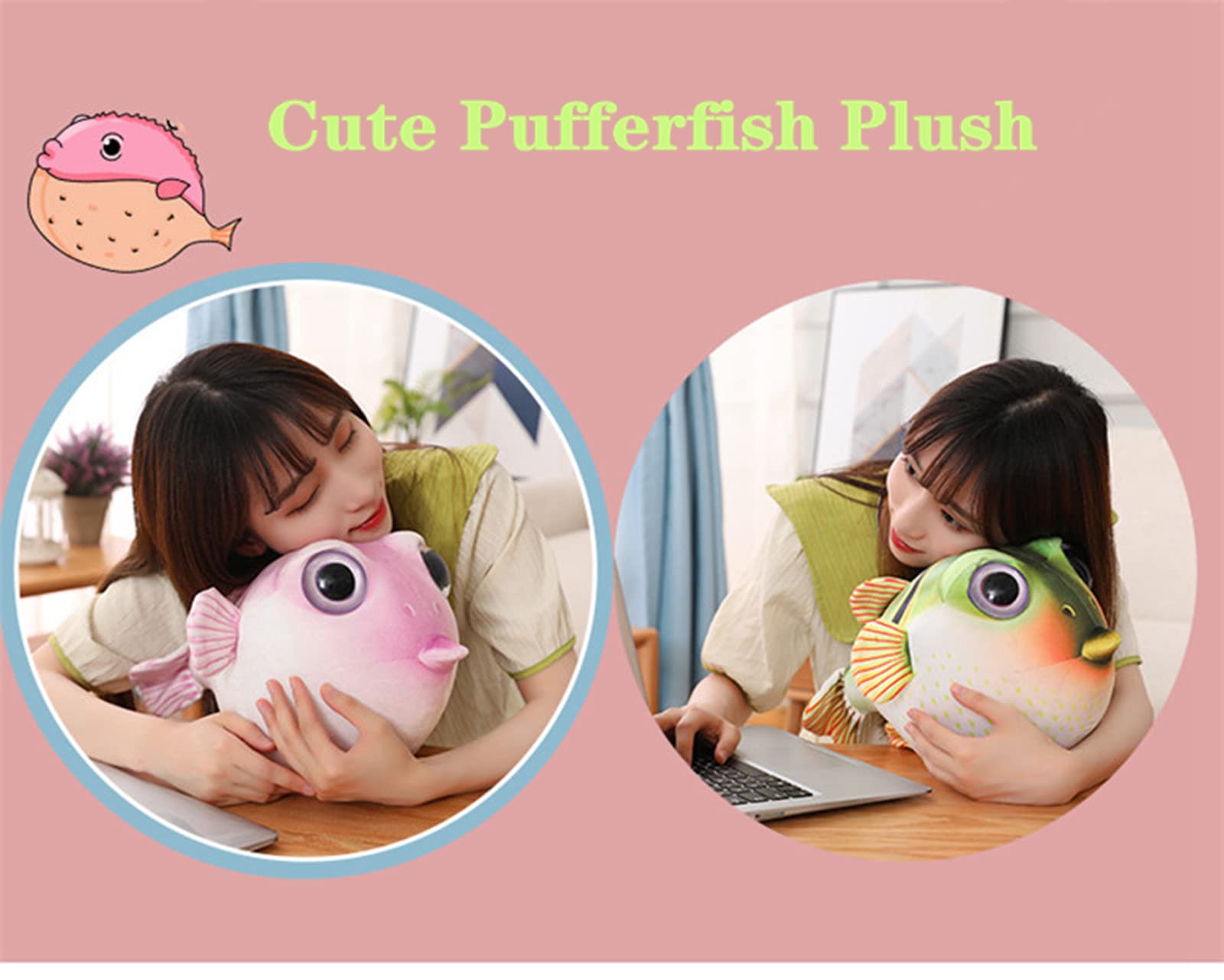 Cute Pufferfish Plush toy, Soft Lifelike 10inch Pink Pufferfish Stuffed Animal