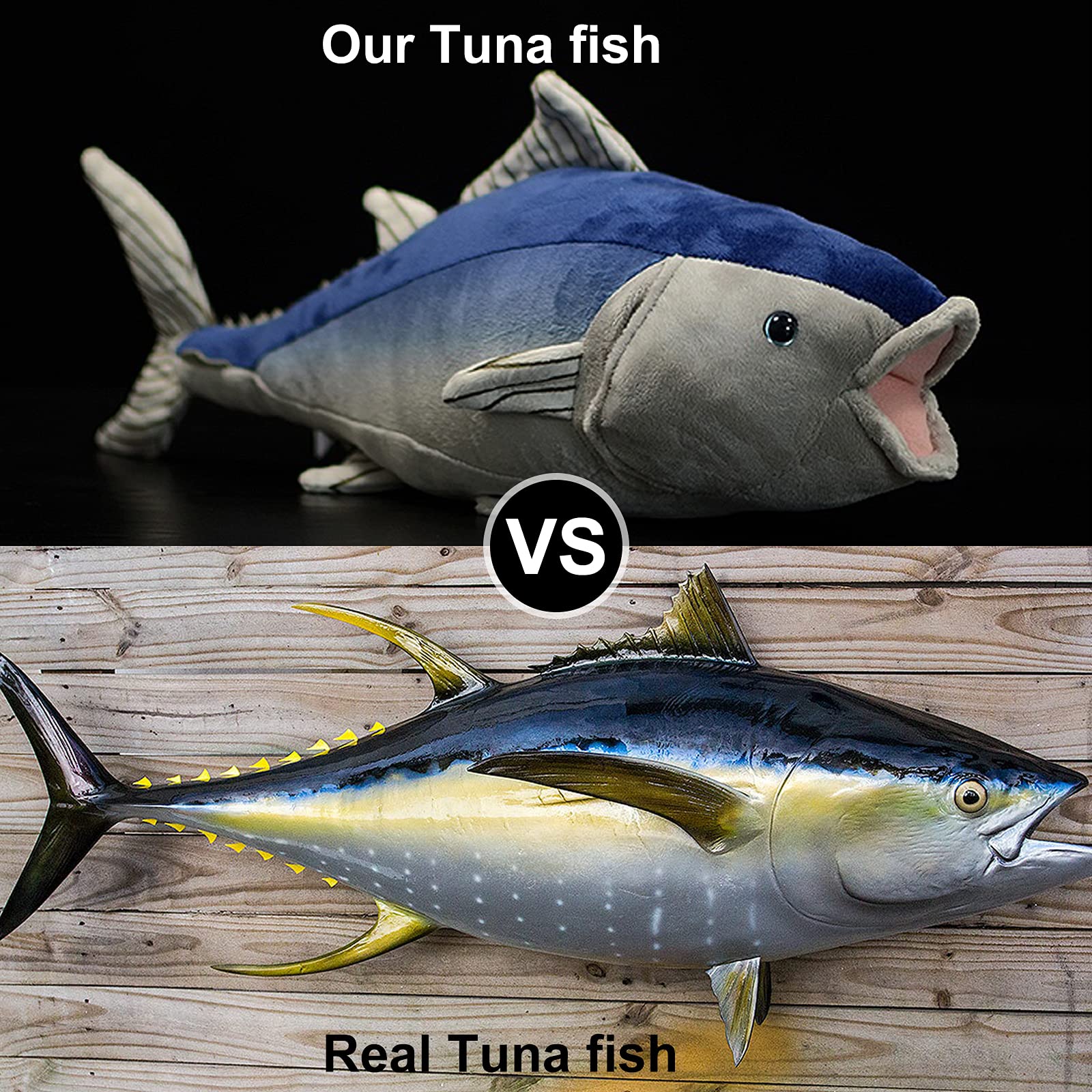 Simulation Tuna Stuffed Plush Toy - 16inch Lifelike Depth Ocean Animals Tuna Fish Plushie Toys Figur, Super Soft Plush Dolls for Kids Stuffed Model Toys, Gifts for Kids