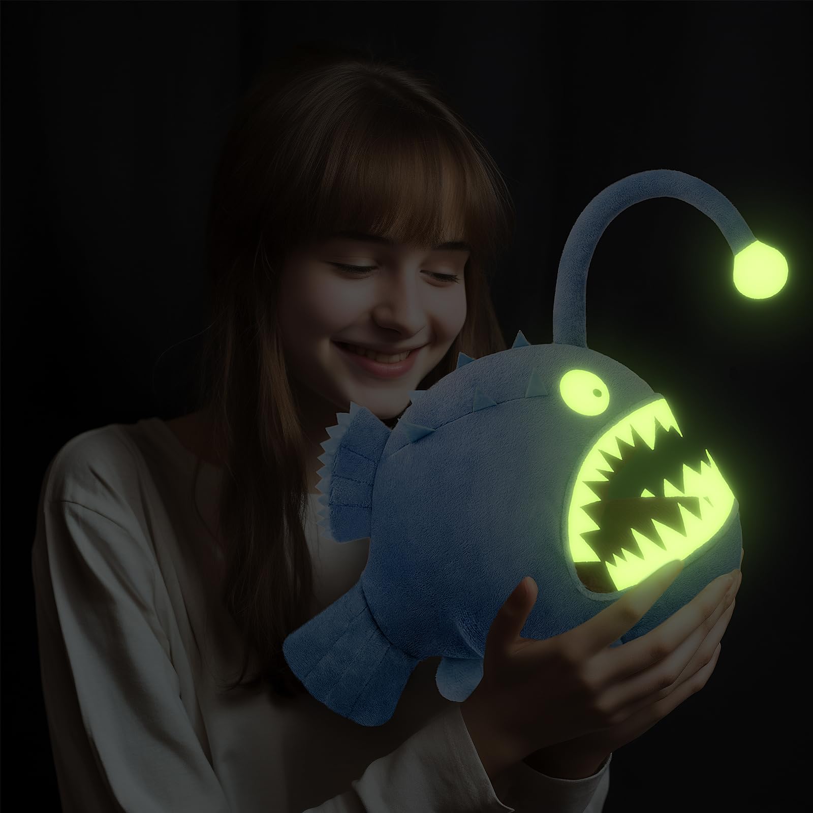 Luminous Anglerfish Plush Toy, Blue Anglerfish Creepy Stuffed Animals