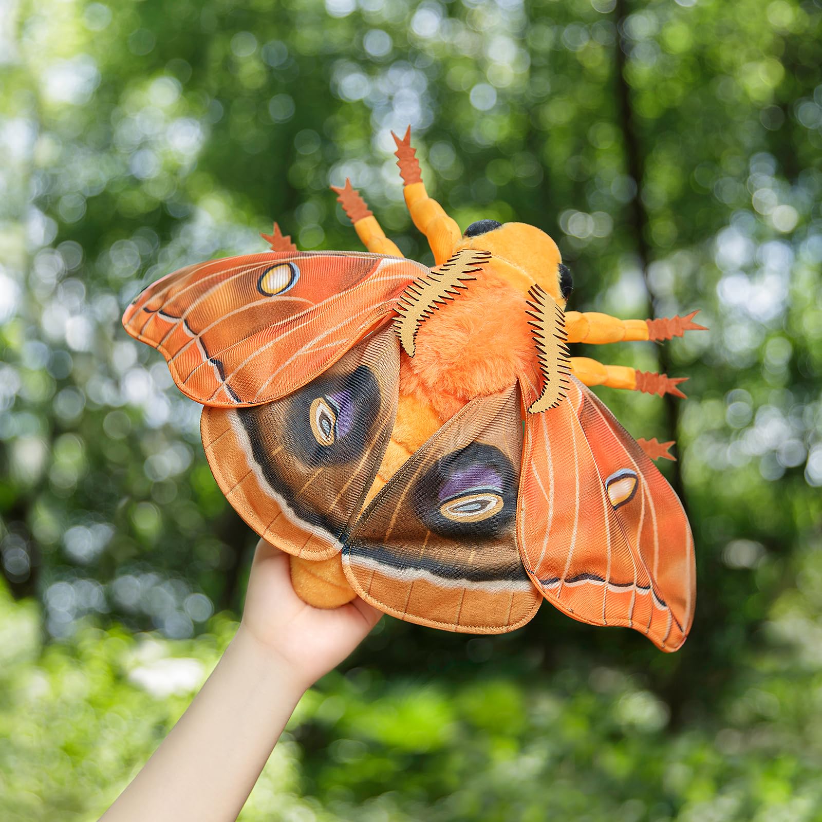 Polyphemus Moth Plush Toy, Large Polyphemus Moth Stuffed Animals 16in, Realistic Soft Big Moth Plushie Model Toy, Unique Plush Gift Collection for Kids