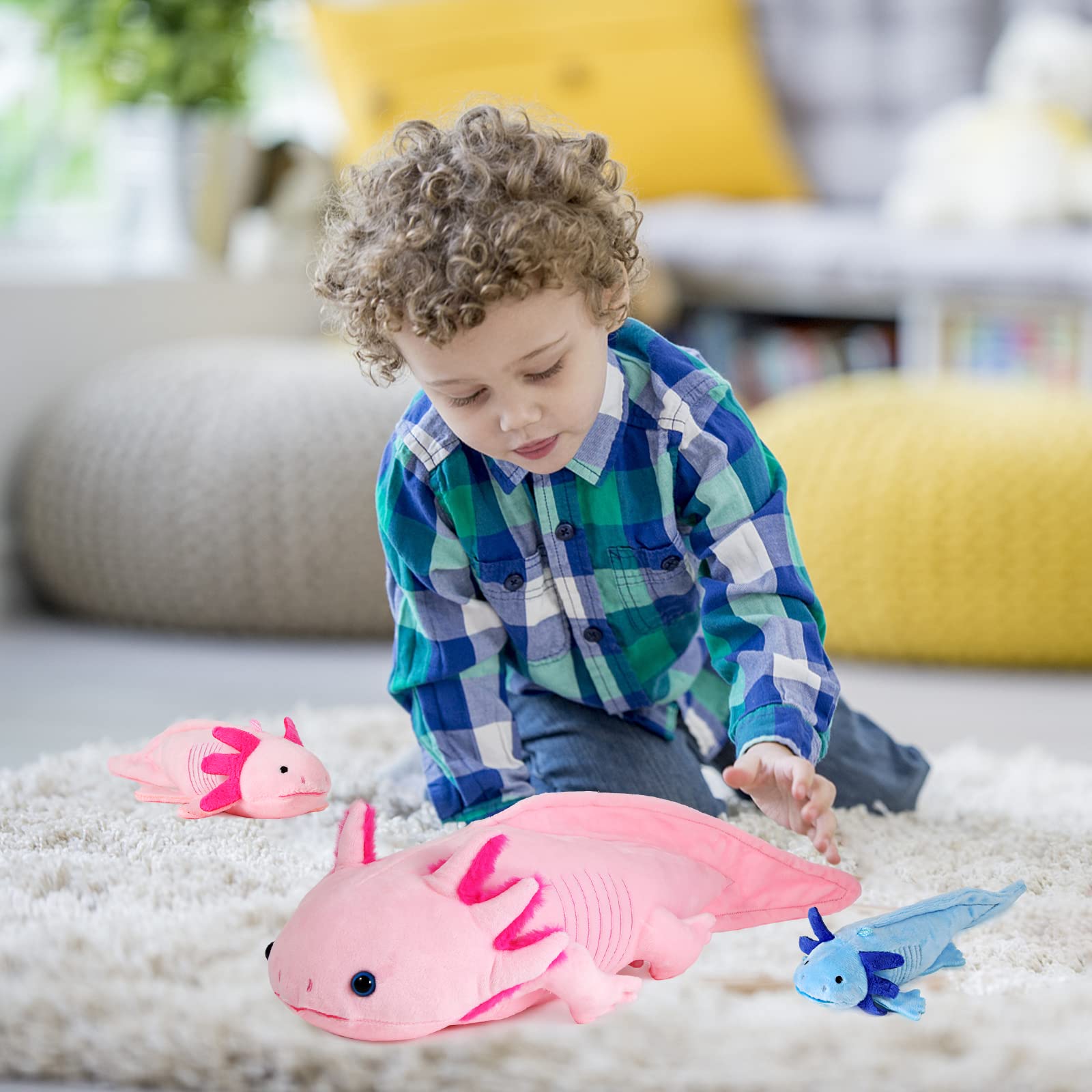 Axolotl Plush with 2 Small Axolotl Stuffed Animals, 3Piece Soft Axolotl Stuffed Animals Zippers Playset, Axolotl Mom with Babies, Unique Plushie Toys Model Dolls Collection for Kids